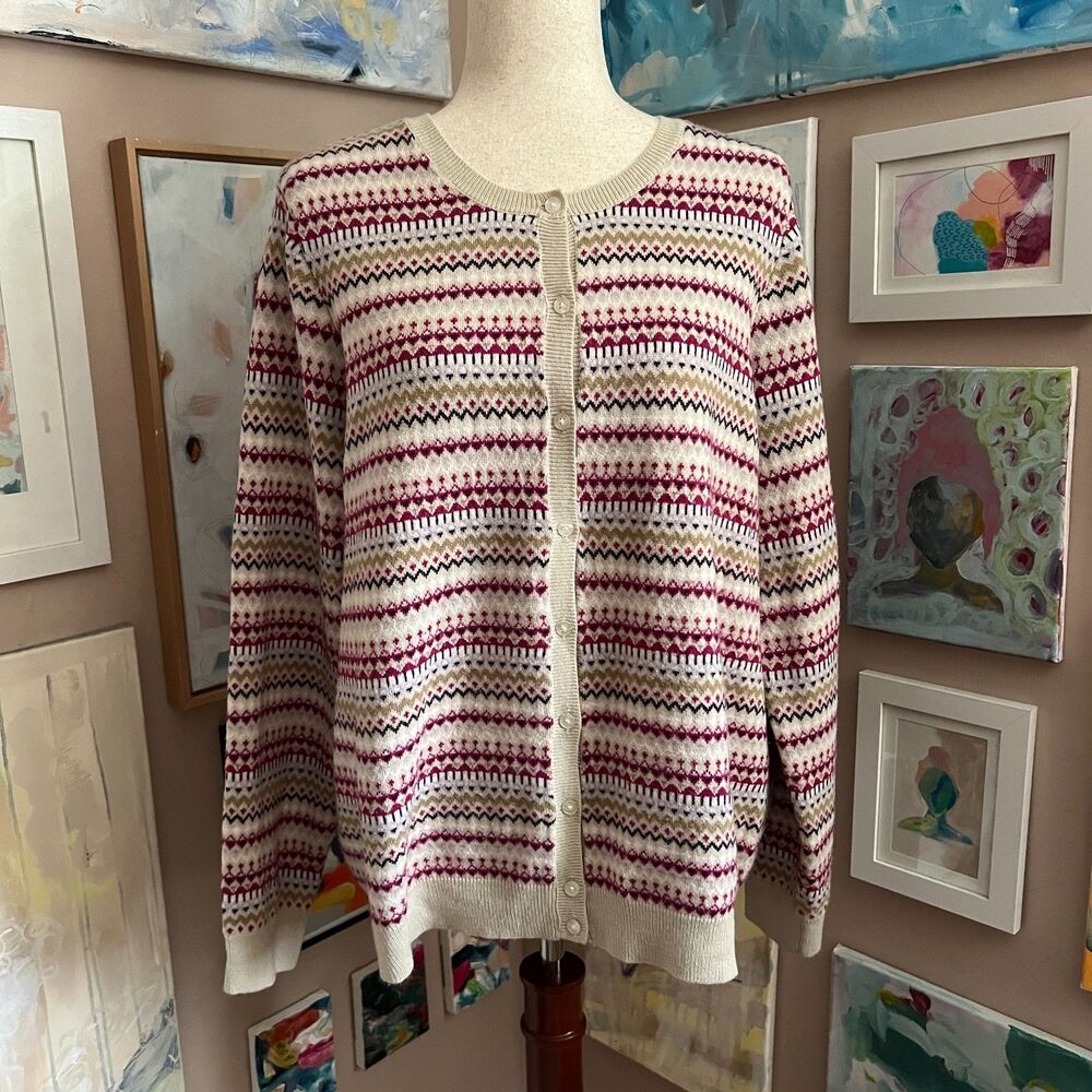 Croft & Barrow Fair Isle Cardigan Sweater Cottagecore Cozy Grandpa Size XXL